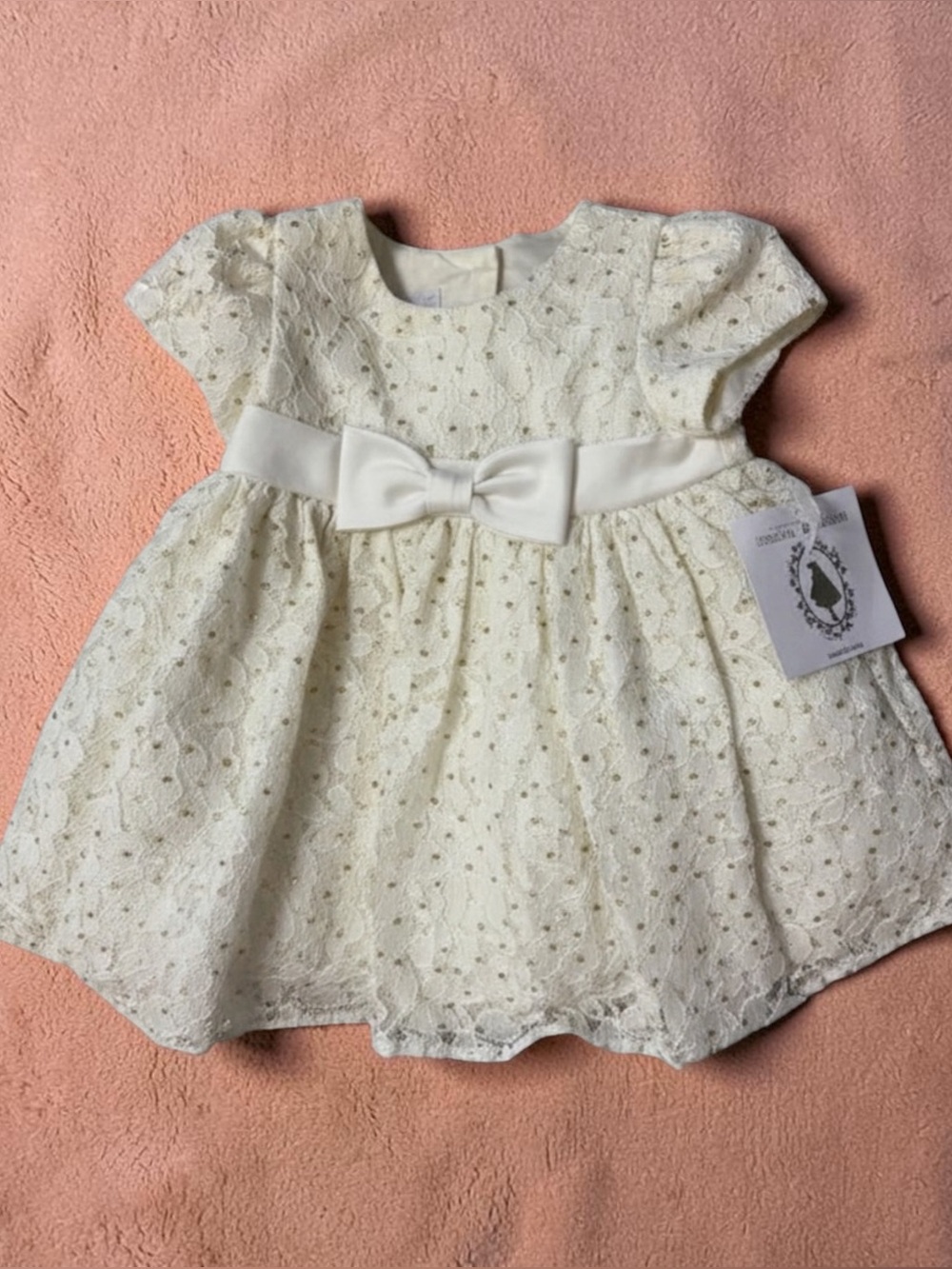 Marmellata Ivory Gold Sparkle Lace Bow Dress 12M NWT Party‎